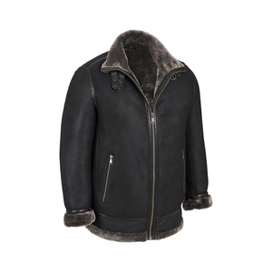 Venta al por mayor de los hombres de la motocicleta chaqueta de cuero Multi-lateral bolsillos de imitación de piel de oveja cuello capucha cremallera chaqueta negra de invierno de punto - Product Image 3