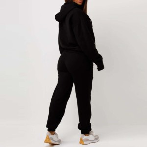 Nouvel ensemble de survêtement décontracté en coton 100% uni avec logo personnalisé imprimé, fermeture éclair, épaules tombantes et capuche, idéal pour le jogging et l'automne. - Product Image 5