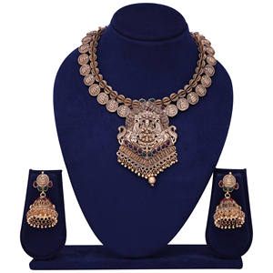 Bijoux plaqués mat antique, colliers de temple indien du sud, fournisseur personnalisé de bijoux de mode, exportation de bijoux d'imitation antique. - Product Image 1