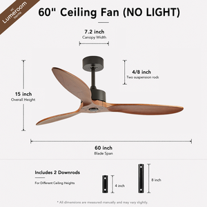 60 Inch 3 Blade Solid Wood Ceiling <b>Fan</b> Without Light <b>Remote</b> <b>Control</b> DC Motor for Bedroom Living Room Large Room - Product Image 5