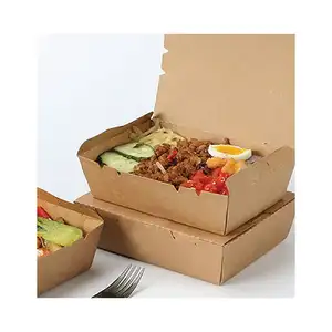 Malaysia Hot Sales Custom Logo Printing L19cm X W12.5cm X H5.5cm Kraft Paper Lunch Box 900ml Noodle Rice Bread Paper Packaging