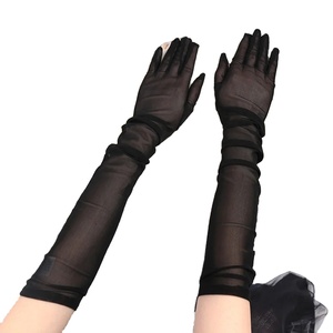 Gants longs et transparents en dentelle noire pour femmes, 1 paire, élasticité sans couture, respirant, protection solaire, résille, fêtes - Product Image 5