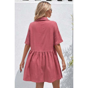 Vestido Mini Arrugado con Cuello y Botones Delanteros de Manga Corta para Mujer de Jane's - Ropa de Verano Informal de Corte Relajado, Modelo 31541 - Product Image 3