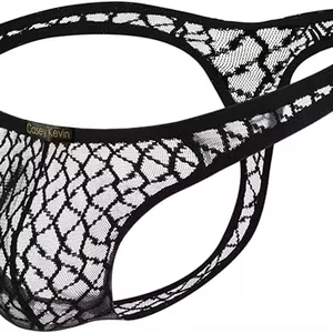 String confortable et sexy en dentelle pour hommes, sous-vêtements, culotte respirante 3XL avec poche bombée, logo, tissage classique en bambou imprimé - Product Image 3