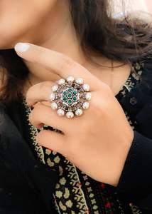 Elegante diseño elegante tamaño libre niñas desgaste del partido latón plata aspecto anillo oxidado Monalisa piedra joyería uso - Product Image 2