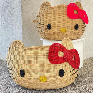 Panier rond en rotin Kitty meilleur prix pour enfants jouet panier de rangement pour chambre d'enfants - Product Image 3