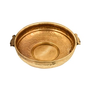 Best Quality Round Acacia <b>Wood</b> Fruit Basket with Gold Brass Finish Handmade Storage Container for Food Latest Design - Product Image 3