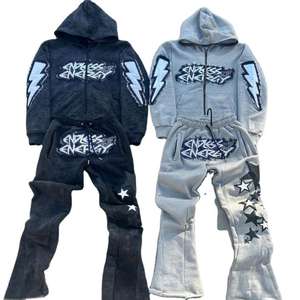 ชุดสตรีทแวร์ฤดูหนาว ผ้าเฟรนช์เทอร์รี่ 100% ผ้าฝ้ายฟลีซ แบบวินเทจ เป็นมิตรกับสิ่งแวดล้อม  พร้อมงานปักลายแบบดิสเทรสสั่งทำพิเศษ - Product Image 1