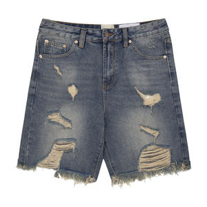 Summer New Ripped Hole Breaking Washed Denim <b>Shorts</b> Knife Cut <b>Tassel</b> 100% Cotton Windproof Breathable Quick Dry Youth Casual - Product Image 1
