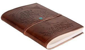 Diario recargable con cubierta de cuero hecha a mano con diseño del Árbol de la Vida, con papel de algodón liso con textura de piedra. - Product Image 4