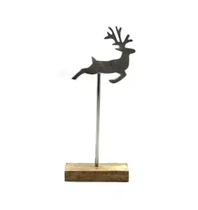 Newest Design Christmas Decorative Aluminum/Wood Reindeer W/Base Plain Stick For Tabletop Decoration