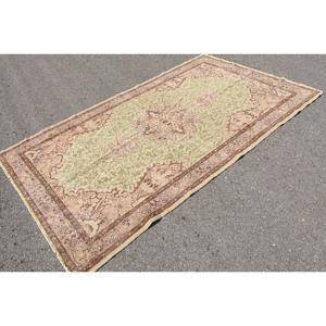 Turkish Large Rug 5.5x9.2 ft, <b>Brown</b> Solid Vintage <b>Wool</b> Rug - Product Image 4