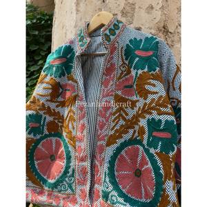 Wholesale Uzbek Embroidered Suzani Jacket Unisex Short Cotton Jute Fabric <b>Coat</b> with Floral Pattern for Spring Season - Product Image 4
