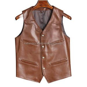 High Quality Men's Leather <b>Vest</b> for Summer Button Closure with 4 <b>Utility</b> Pockets Formal Streetwear & Casual Outfits - Product Image 1