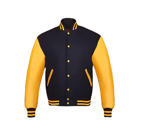 Veste universitaire écologique de style collège classique sur mesure, laine, manches en PU, bouton couvert, broderie, garniture côtelée, tissu en toile - Product Image 1