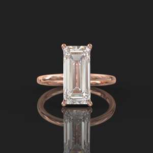 Lujo 3Ct corte esmeralda Moissanite Compromiso 14K anillo de oro 6x13mm banda delgada clásica joyería nupcial fabricante de exportación al por mayor - Product Image 4