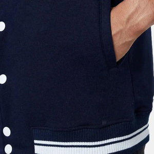 Men's Varsity <b>Jacket</b> Navy White Sleeve Embroidered Number 4 Button Closure Turn-down Collar Preppy Style Autumn Wear - Product Image 5