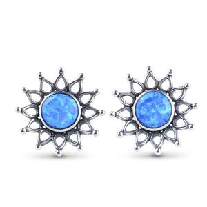 Jeulia Rhodium-Plated Brass Sunflower <b>Opal</b> <b>Stud</b> <b>Earrings</b> with Bezel Setting - Product Image 1