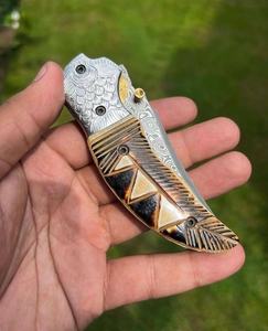Wholesale Handmade Bone Handle Damascus Steel Hand Forged Customizable Pocket Folding Knives Customized Steel knives with Sheath - Product Image 3
