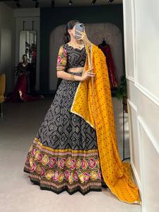 ชุดผ้าพันคอผ้าไหมทัสซาร์พิมพ์ลายชุด lehenga choli อินเดียใต้ฟอยล์งานแต่งงานแบบดั้งเดิมงานปาร์ตี้อินเดีย - Product Image 2