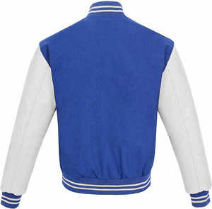 Veste en cuir de laine bleue unie vierge à col Varisty personnalisée pour hommes - Product Image 2