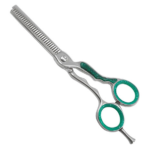 Premium Stainless Steel <b>Thinning</b> Scissors with Green Glitter Grip - Product Image 2