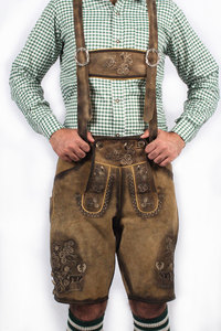 Authentic Traditional Bavarian Style Trachten <b>Short</b> Lederhosen for <b>Men</b> Real Shaded Brown Genuine Leather Product - Product Image 3