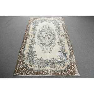 Turkish Rug, 3.7x6.4 ft Vintage Rug, <b>Brown</b> Moroccan <b>Wool</b> Rug - Product Image 1