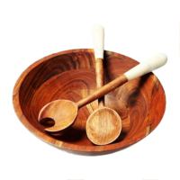Bol jetable personnalisable en bois d'acacia naturel, fabriqué à la main, robuste, durable, résistant aux fissures/étirement, surface alimentaire sécurisée