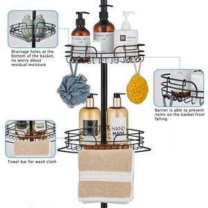 Đen tắm <span class=keywords><strong>Caddy</strong></span> căng thẳng cực góc phòng tắm Kệ bồn tắm dầu gội lưu trữ 4 tầng có thể điều chỉnh Kệ phòng tắm - Product Image 2