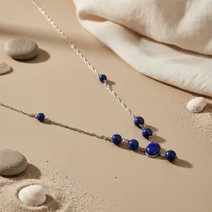 Collar de Perlas de Lapislázuli y Plata 925 con Oro de 14K, Estilo Vintage para Mujer, Joyería de Piedras Preciosas Chapada en Oro - Product Image 3