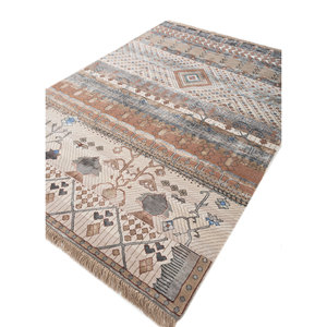 Tapis en laine et soie de bambou noué à la main Manchaha Ivory, motif géométrique pour usage domestique - Les-2416 - Product Image 2