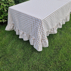 Dark Brown Linen <b>Tablecloth</b> Handmade Ruffles Large Gingham Pinstriped Natural Design Various Colours for Dining Wedding <b>Party</b> - Product Image 3