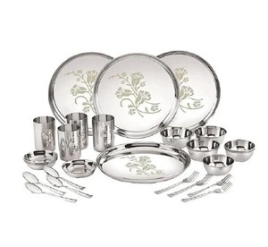 Service de table en acier inoxydable personnalisé de 24 pièces avec motif végétal, couverts, assiettes, comprend le style de conception - Product Image 1