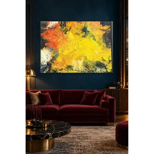 Impression sur toile Fida Yellow Orange avec ébauches de pinceaux épaisses - Product Image 1