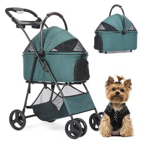 Poussette pour animaux de compagnie légère à quatre roues TH-PPS-402 avec système de pliage rapide et laisse de sécurité pour le voyage - Product Image 1