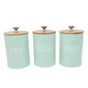 <b>Set</b> Of Three Metal <b>Canister</b> With Wooden Lid Premium Quality Handmade Sugar Container Classic Stylish Fancy Metal Bathroom <b>Set</b> - Product Image 3