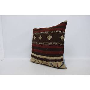 Cojín de lana tejida con almohada Kilim de lujo de 28x28 pulgadas bohemio marrón con patrón Vintage y esponjoso portátil para ropa de cama y uso en el suelo - Product Image 4