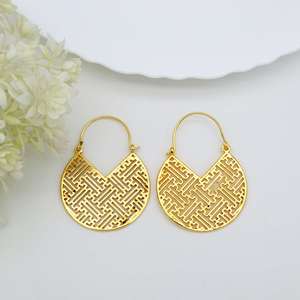 Pendientes de aro de latón de diseñador bohemio a la moda chapados en oro de 18 quilates, peso ligero, joyería única para oreja, regalo para mujer, accesorios - Product Image 6