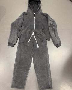 ชุดวอร์มผ้าฟลีซแบบมีฮู้ดสำหรับผู้ชายไซส์ใหญ่ ทรงหลวม แห้งเร็ว สไตล์สตรีทแวร์ สีพื้น แต่งลายปัก ย้อมสีแบบแอซิดวอช มีเชือกผูก - Product Image 1