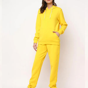 Survêtement long pour femme en molleton 100% coton, vente en gros, pull-over oversize, logo personnalisé, survêtement jaune confortable, OEM - Product Image 3