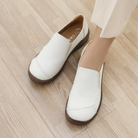 Chaussures plates confortables pour femmes [JSHOE] en cuir de vachette avec détails de couture, à enfiler, pour la marche quotidienne