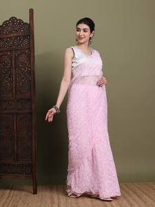 Bharat Chikan udhyog แท้ georgette chikankari ปักด้วยมือย่นฟรี Saree เลื่อมตัด Dana ทำงาน Viscose unstitched - Product Image 3