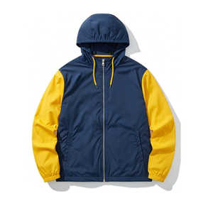 Veste coupe-vent légère en toile enduite pour homme, fermeture éclair intégrale, respirante, imperméable, coupe-vent, polyester, devant, course à pied en plein air - Product Image 4