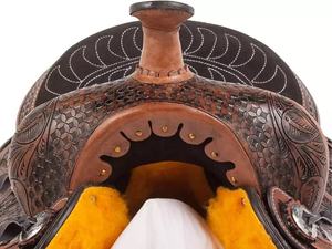 Selle de cheval de barrière en cuir léger de haute qualité de style western avec harnais et bride assortis incluses - Product Image 4