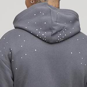 Venta al por mayor gris personalizado diamantes de imitación diseño hombres sudaderas con capucha transpirable respetuoso del medio ambiente invierno sudaderas con capucha Streetwear Casual hombres impreso Sudadera con capucha - Product Image 5