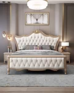 European Tufted Faux Leather Upholstered Queen Size Bed Wood <b>Frame</b> Soft Bed Design Style - Product Image 4