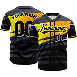 Venta al por mayor sublimación Logo béisbol Jersey equipo en blanco Patchwork color cuello en V hombres botón completo béisbol Jersey - Product Image 1