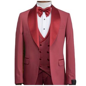 Traje de esmoquin elegante de lana para hombre, para boda, fiesta o noche, 80% lana, corte ajustado, cierre de botón, tela roja de lana worsted - Product Image 1