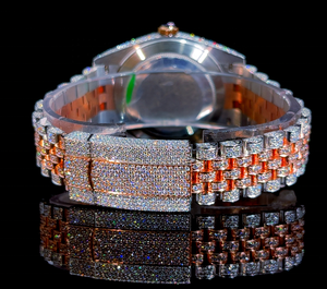 Reloj de acero inoxidable Hip-Hop para hombre, dos tonos, esfera granate, números romanos, banda de 20mm, bisel de diamante cultivado en laboratorio, antiguo, a la moda - Product Image 2